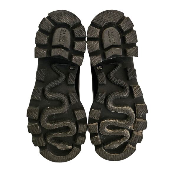 Gucci GG Trip Jewel Chunky Heel Chelsea Boot Size 36.5 US 6.5 Black Leather Gold - Picture 8 of 10